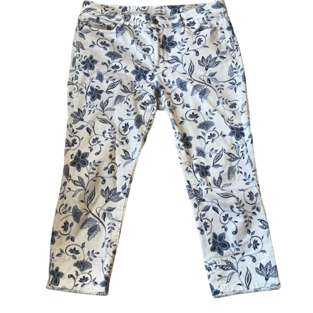 J.Jill Denim White w/ Blue floral design Authentic Fit Crop Pants Size 10p